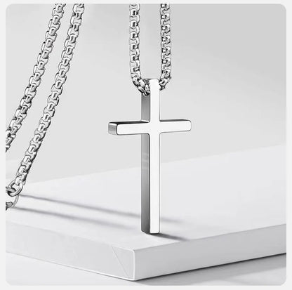 Cross Necklace for Men Women Silver Metal Pendant Stainless Steel Chain