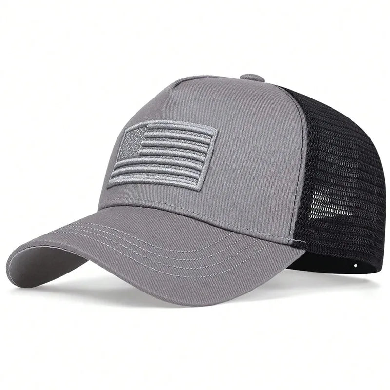 American Flag Embroidery Baseball Net Caps Adjustable