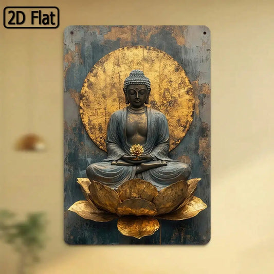 1PC Tin Sign Buddha Meditation - Zen Space/Home Decor, Golden Wall Art, 8x12 Inches / 20x30 Cm