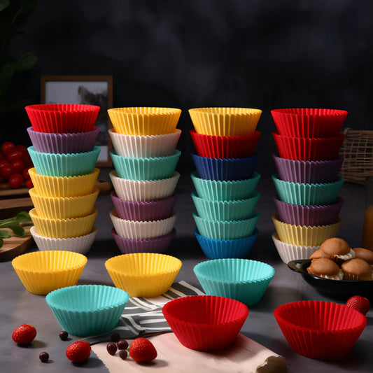 12 Pcs Bake Cupcake Mold Reusable Silicone Baking Cup Dessert Pudding Ramekin Holders Kitchen Baking Cup Muffin Cupcake Liners