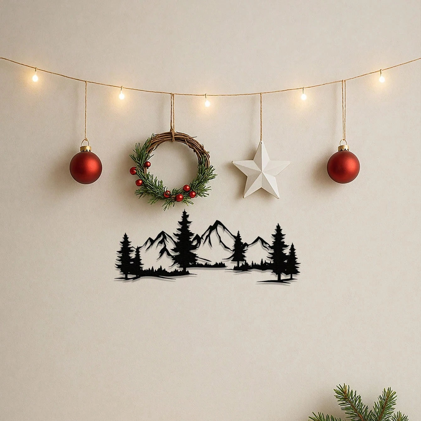 "Mountain & Forest Metal Wall Art – Black Farmhouse Decor | Nature-Inspired Indoor Hanging"