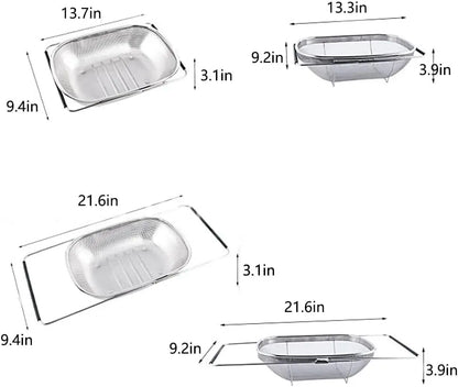 Over the Sink Colander Strainer Basket Stainless Steel, For Kitchen Sink with Rubber Non-slip Grip, Fine Mesh, Kitchen Multipurp