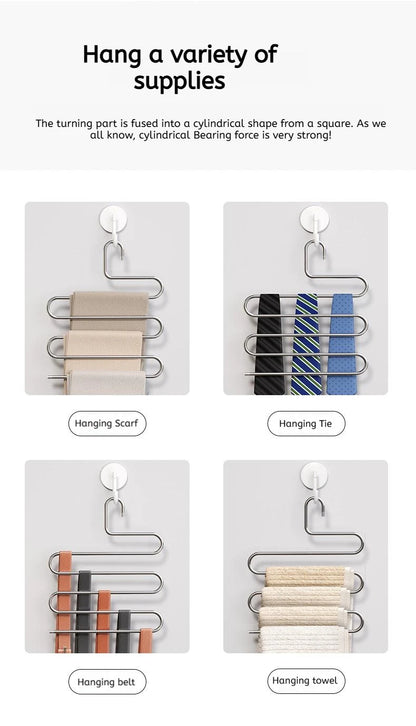 5 Layers Multi-functional Clothes Hangers Non-slip Pant Storage Rack Cloth Rack with Multiple Functions for Hanging and Storage