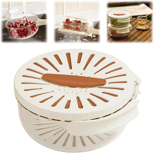 Kitchen Fruit Drainage Basket, Multifunctional Drainage Bowl, Fruit and Vegetable Washing Bowl with Lid, Kitchen Dual-Layer Drai