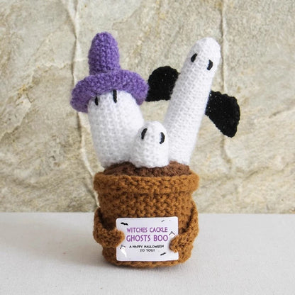 Halloween Pumpkins Crochet Punpkin Ghost Sunflower Desktop Ornament Decoration Halloweren Gift Potted Plant Summerween