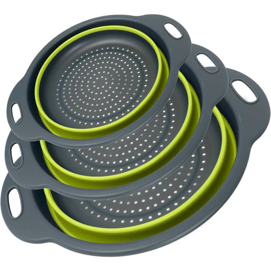 Collapsible Colander 3-Pack Set Space-Saving Foldable Kitchen Strainer with Non-Slip Base Durable Thickened PP+TPE Collapsible S