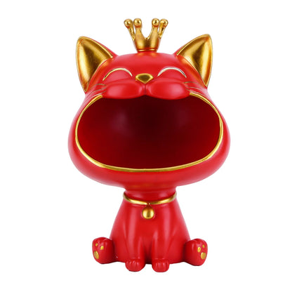 Lucky Cat Statue Decoration Resin Big Mouths Cat Statue Creative Small Items Container Cute Desktop Storage Accessories