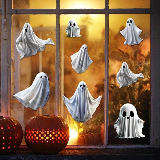 Halloween Decoration Funny Window Stickers Mall Decoration Static Stickers Halloween White Ghost Window Sticker Horror Themed