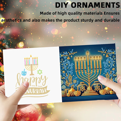 6pcs DIY Rhinestone Diamond Art Mosaic Postcards Hanukkah Pattern Hanukkah Designs for Birthdays Thanksgiving & Special Occasion