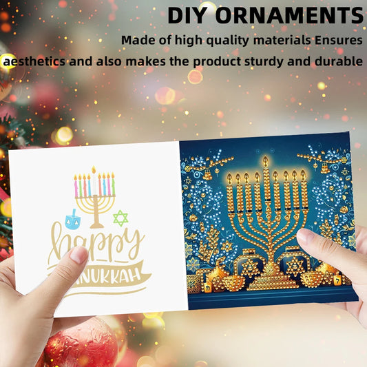 6PCS DIY Diamond Painting Greeting Card Set Hanukkah Pattern Diamond Art Greeting Cards for Birthdays Thanksgiving and Holidays