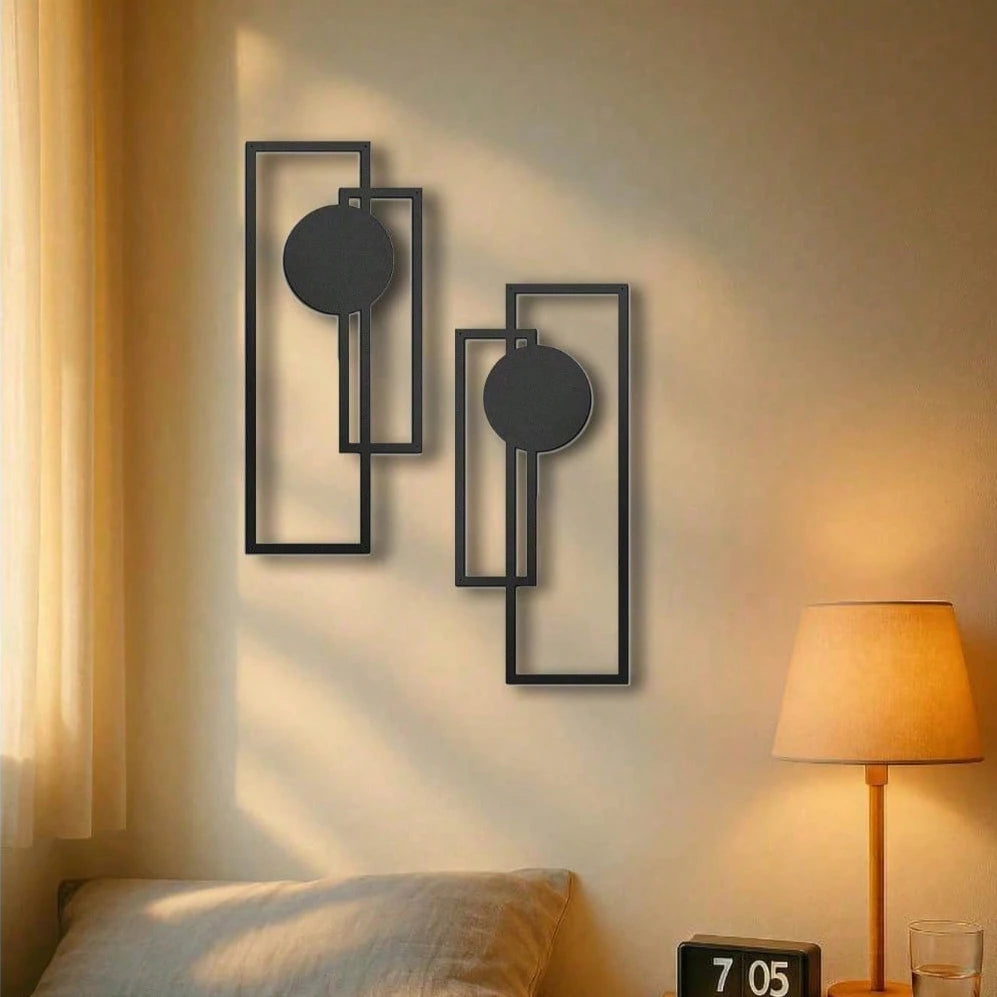 Minimalist Metal Wall Art – Geometric Rectangles & Circles: Modern Waterproof Home Decor, Gift & Halloween Accent