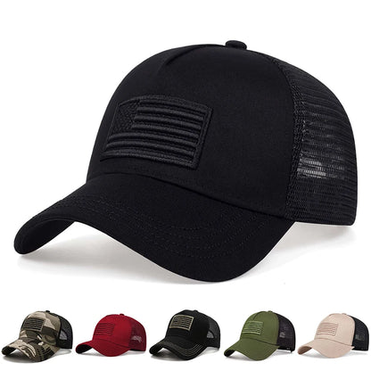 American Flag Embroidery Baseball Net Caps Adjustable