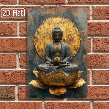 1PC Tin Sign Buddha Meditation - Zen Space/Home Decor, Golden Wall Art, 8x12 Inches / 20x30 Cm