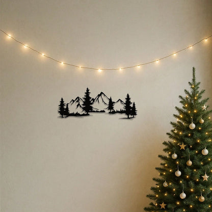 "Mountain & Forest Metal Wall Art – Black Farmhouse Decor | Nature-Inspired Indoor Hanging"