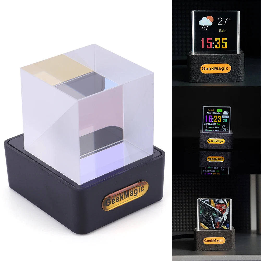 Crystal Cube Photo Display Holographic Desktop Smart Weather Station Digital Clock with GIF Animations Album