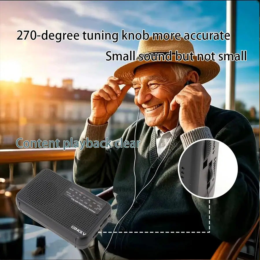 AM/FM portable radio with high sensitivity and high sound quality, uses durable No. 7 batteries, built-in high quality