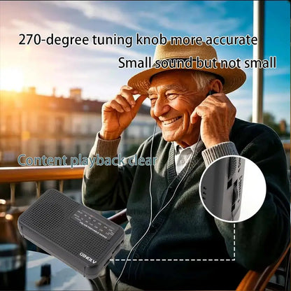 AM/FM portable radio with high sensitivity and high sound quality, uses durable No. 7 batteries, built-in high quality
