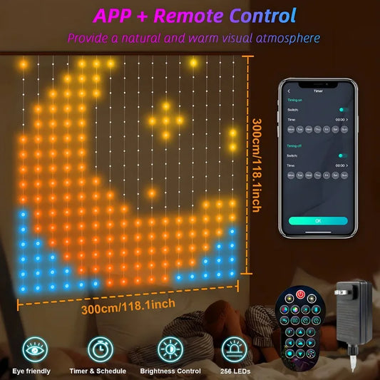 MIMI RGB Curtain Lights 400LEDs,Smart LED Curtain Light,IP65 Waterproof,Smart LED Wall Lights with APP&Remote