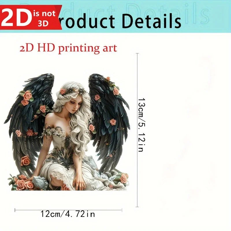 1 piece of 2D elegant angel with big black wings and roses, desktop decor, perfect for home, office desk or cafe, unique gift