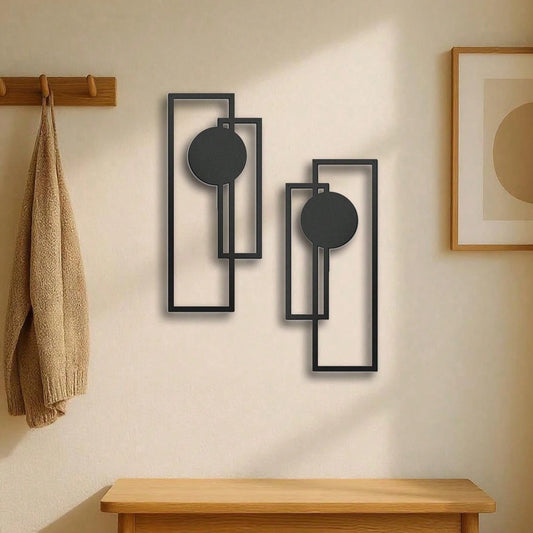 Minimalist Metal Wall Art – Geometric Rectangles & Circles: Modern Waterproof Home Decor, Gift & Halloween Accent