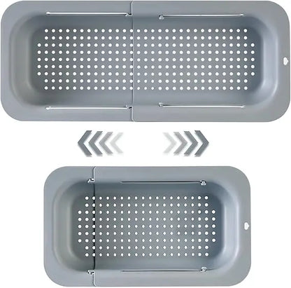 Extendable Sink Colander Strainer Basket - Wash Vegetables and Fruits, Drain Cooked Pasta and Dry Dishes - Adjustable Over the S