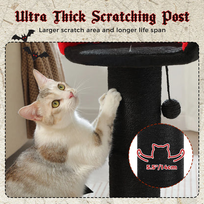 Stable Black Gothic Cat Scratching Post with Super Thick Scratching Post,Removable Spiderweb Pattern Cat Bed,Spring Ball,Cat Toy