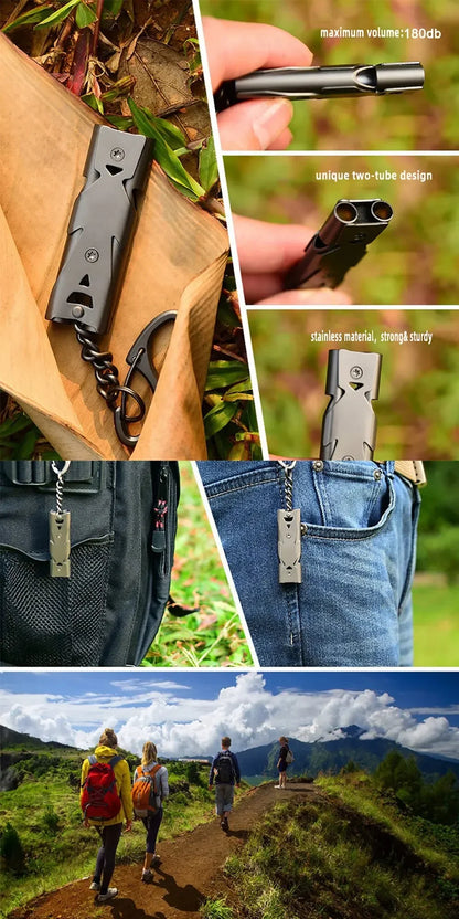 Double-Pipe Whistle Keychain Emergency Survival Camping Outdoor Tool