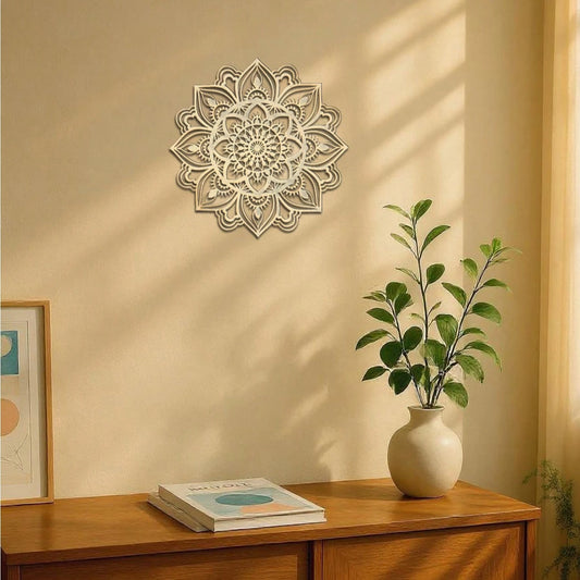Gold Metal Wall Art Decor – Intricate Mandala Design: Versatile Hanging for Bedroom, Living Room, Study, Office & More