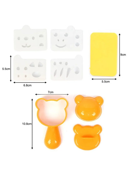 Rice Ball Mold Set Chicken Bear Kawaii Sushi Curry Rice Mould Pattern Bento Accessories Seaweed Cutter Kitchen Tools