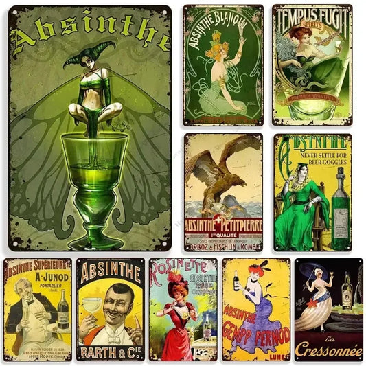 Absinthe Metal Tin Sign Beer Brand Metal Signs Wall Plate Vintage Metal Plaque Man Cave Home Plate Wall Industrial Decor
