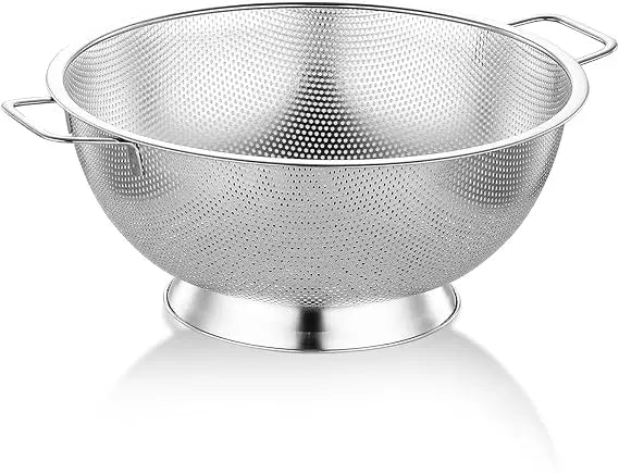 3Qt Metal Colander with Handle, Stainless Steel Strainer for Kitchen, Mesh Strainer for Washing Pasta, Spaghetti, Berry, Fruit,