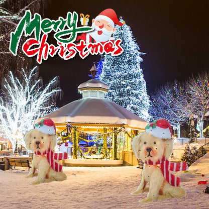 Mimic Dog Shape Sign Waterproof Light Up Puppy Figurine Wearing Xmas Hat Acrylic for Home Garden Front Pathway Walkway