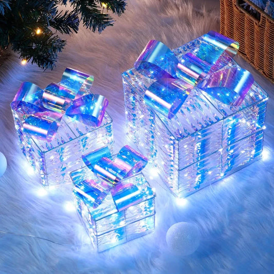 3 Pack 150 LED Lighted Gift Boxes Christmas Decorations Light Up Present Boxes for Indoor Outdoor Yard Home Decorations