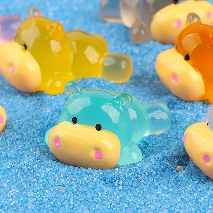 Cartoon Mini Luminous Small Hippopotamus Miniature Figurines Landscape Decoration DIY Home Decoration Accessories Gifts