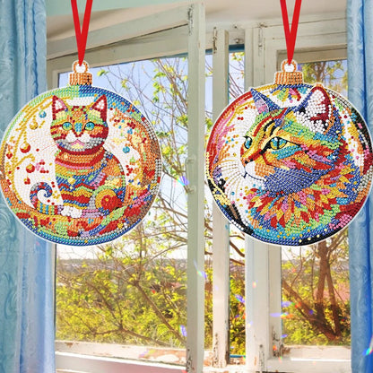 8PCS Diamond Painting Hanging Sign Colourful Cat Double Sided Diamond Painting Hanging Decor Diamond Drawing Hanging Ornament