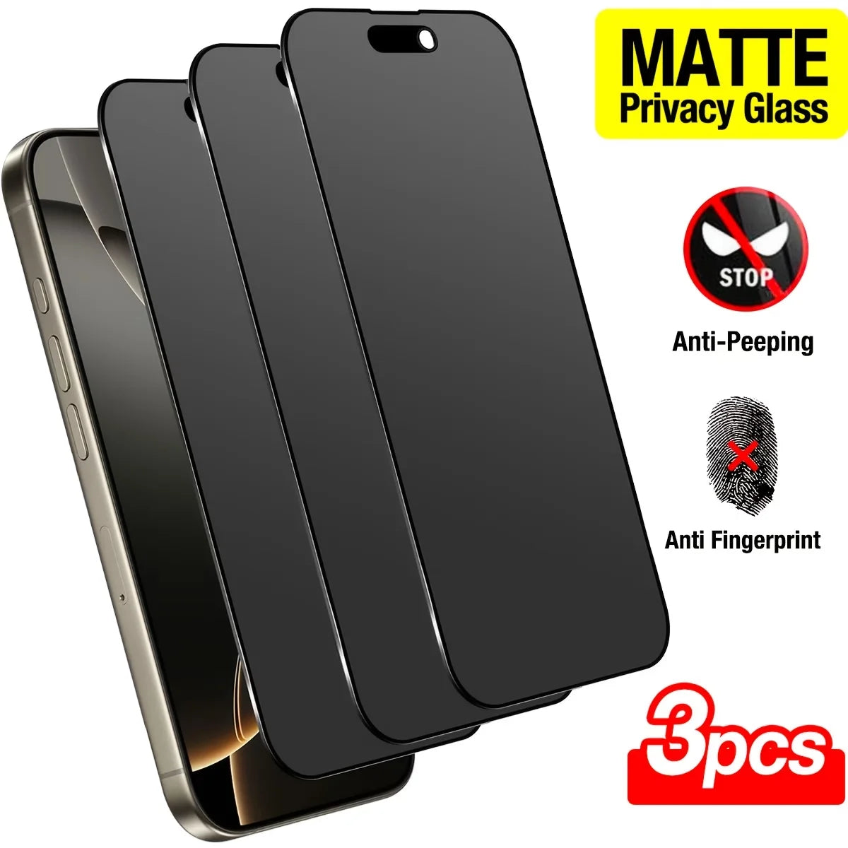 3 pieces of fully covered frosted privacy screen protector, scratch resistant, easy to install, bubble free, suitable for iPhone 17 Pro Max/17Air/16 Pro Max/16 Plus/16E/iPhone 15 Pro Max/14/13 Mini/12/11/  series