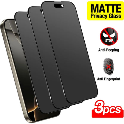 3 pieces of fully covered frosted privacy screen protector, scratch resistant, easy to install, bubble free, suitable for iPhone 17 Pro Max/17Air/16 Pro Max/16 Plus/16E/iPhone 15 Pro Max/14/13 Mini/12/11/  series
