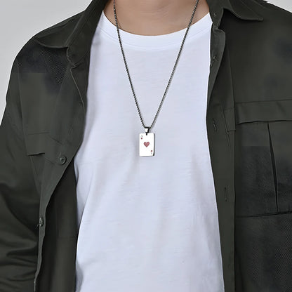 Stainless Steel Poker Card Ace of Spades Necklace Pendant Chain Playing Cards Jewelry Ace of Hearts Necklaces