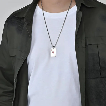 Stainless Steel Poker Card Ace of Spades Necklace Pendant Chain Playing Cards Jewelry Ace of Hearts Necklaces