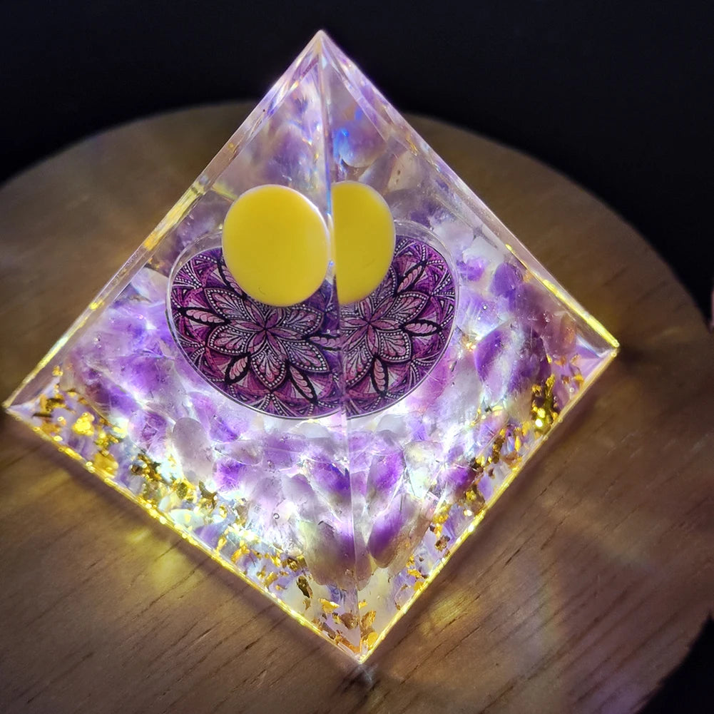 Crystal Orgone Pyramid Handmade Healing Reiki Energy Generator Orgonite Ornament Tabletop Garden Miniature Decoration