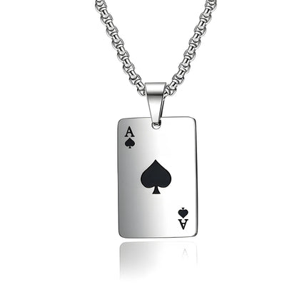 Stainless Steel Poker Card Ace of Spades Necklace Pendant Chain Playing Cards Jewelry Ace of Hearts Necklaces