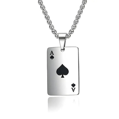 Stainless Steel Poker Card Ace of Spades Necklace Pendant Chain Playing Cards Jewelry Ace of Hearts Necklaces