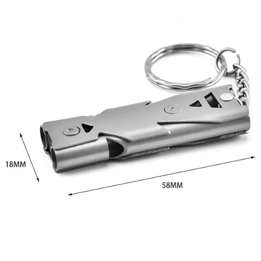Double-Pipe Whistle Keychain Emergency Survival Camping Outdoor Tool