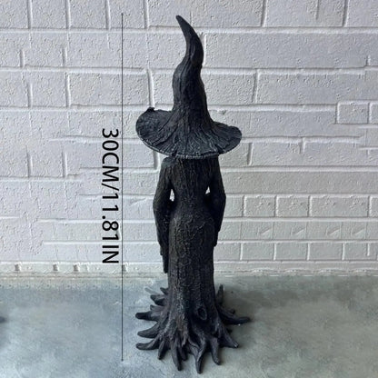 Cracker Barrel Witch Statue Gothic Halloween Resin Figurine Retro Magician Decor, Dark Fantasy Ornament, Festival Collectible