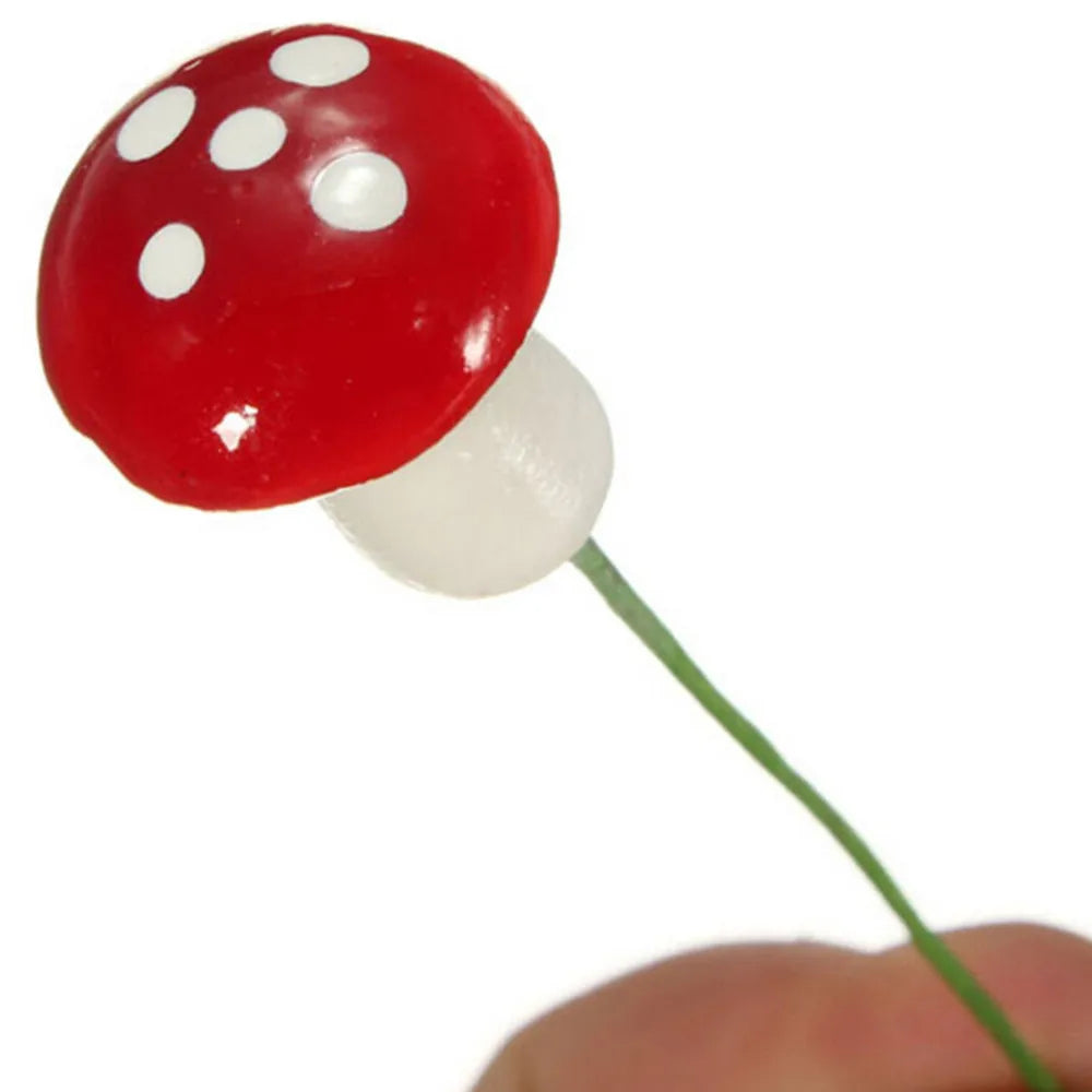 50pcs Cute Red Mushroom Model Garden Embellishment Small Decoration Suitable