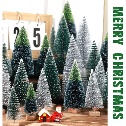 30Pcs Mini Christmas Trees Artificial Christmas Tree Bottle Brush Trees with Wooden Base for Christmas Decor Christmas Party Ho