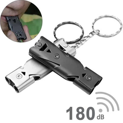 Double-Pipe Whistle Keychain Emergency Survival Camping Outdoor Tool