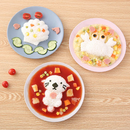 4PCS DIY Sandwich Rice Ball Mold Cartoon Marine Animals Sushi Mold Kitchen Gadgets Baby Kids Breakfast Sushi Bento Accessories