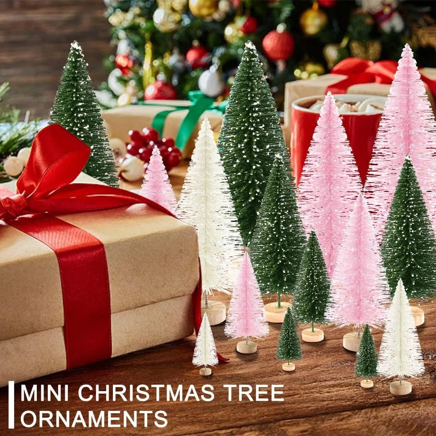 30Pcs Mini Christmas Trees Artificial Christmas Tree Bottle Brush Trees with Wooden Base for Christmas Decor Christmas Party Ho