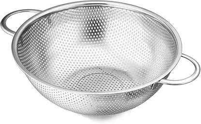 E-far Stainless Steel Colander, 3-Quart Micro-Perforated Metal Colander Strainer with Handle for Kitchen/Draining Pasta/Rinsing